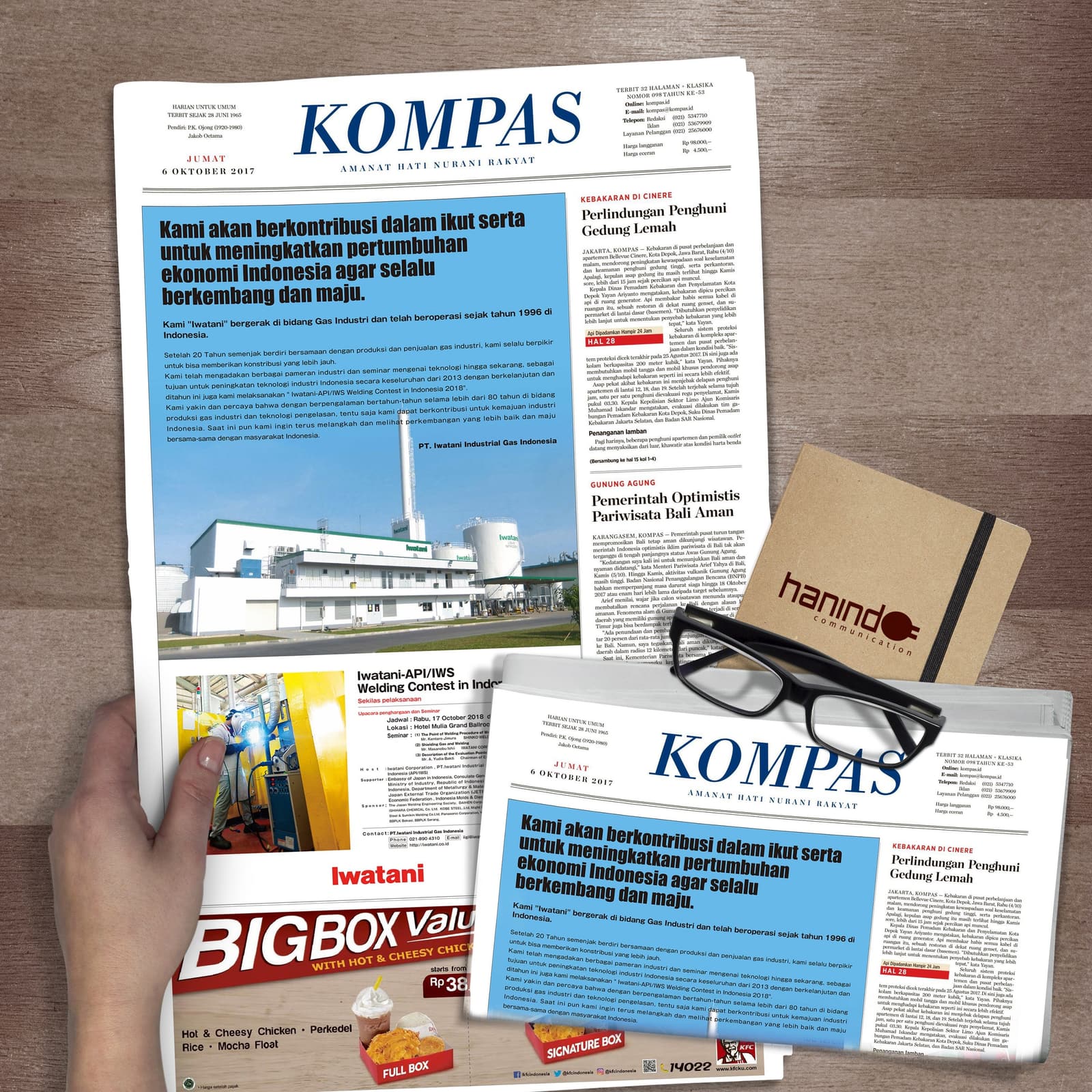 Advertorial Iwatani Industrial Gas Indonesia pada koran Kompas