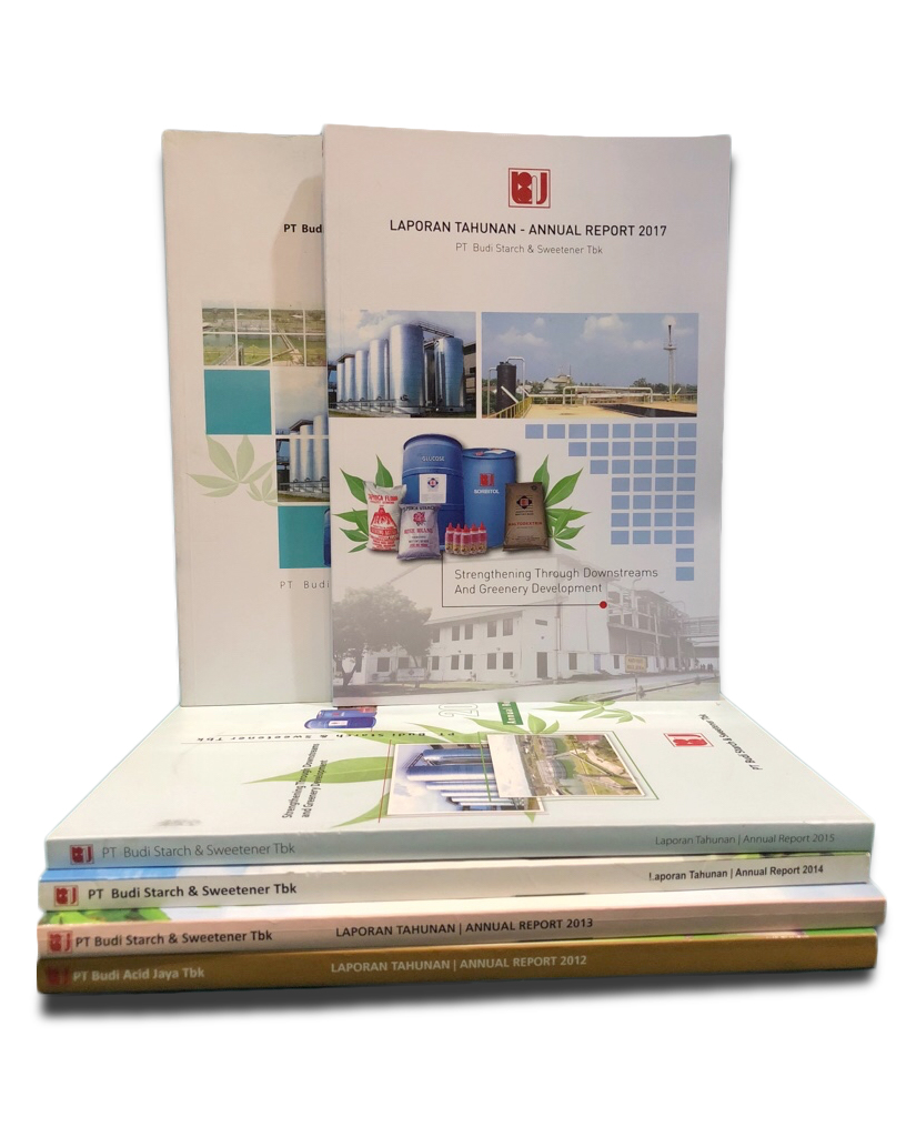 Koleksi annual report Budi Starch & Sweetener yang diproduksi Hanindo